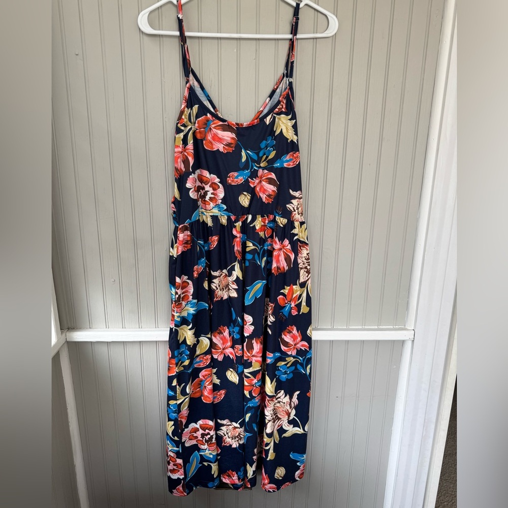 Ouges Navy Floral Midi Dress With Red And Pink Ac… - image 1